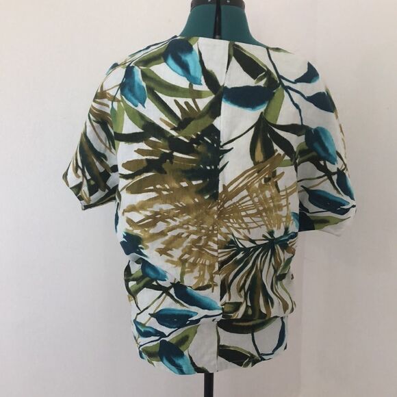Chico’s Size 0 Unique Artsy Abstract Palm Print Linen  Blouse - Picture 3 of 3